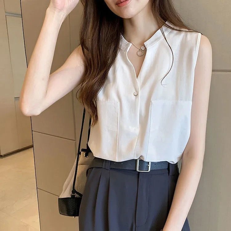 Vest, Sleeveless Shirt, Women's New Summer Style Versatile Top, Stylish Shirt, Korean Style Shirt, Loose Chiffon Shirt for Outer Wear Vest, Sleeveless Shirt, Women's New Summer Style Versatile Top, Stylish Shirt, Korean Style Shirt, Loose Chiffon Shirt for Outer Wear