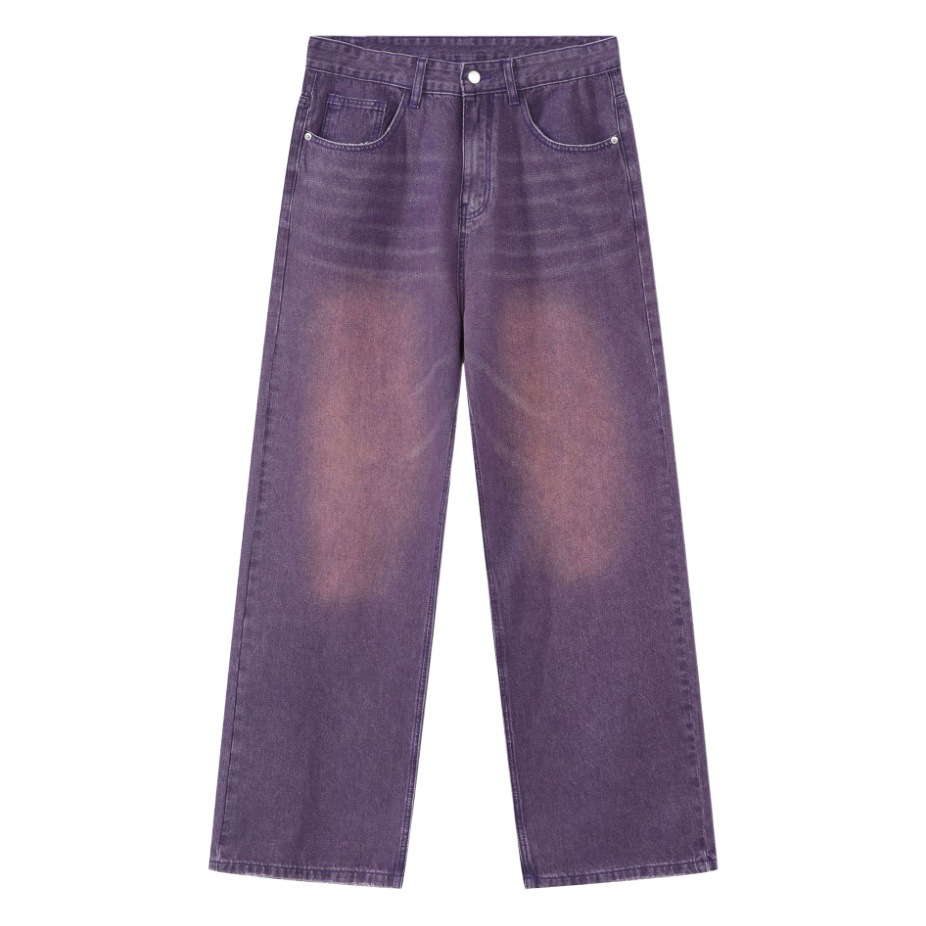 EF JEANS | 2023 nuevo estilo americano personalizado retro degradado retro púrpura suelta jeans de pierna ancha para hombres y mujeres