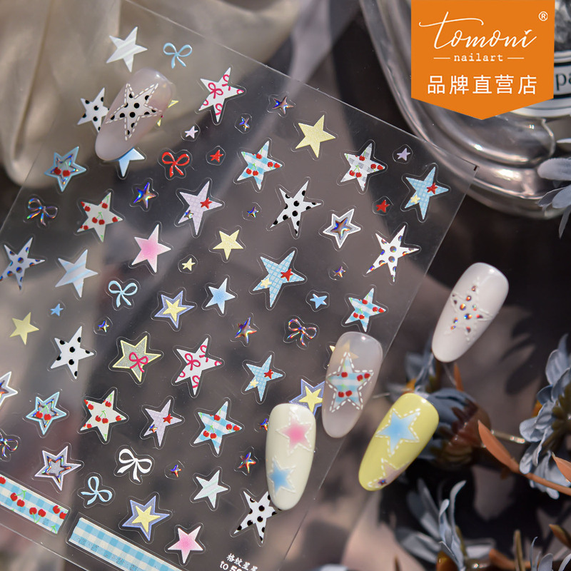 Tomoni Metal Nail Art Stickers Popular Simple Style Ice Transparent Nail Stickers Plaid Star Jewelry Stickers Nail Art