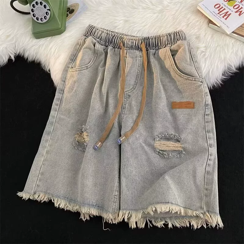 Summer denim skirt, Japanese retro shorts, thin trousers, elastic waist