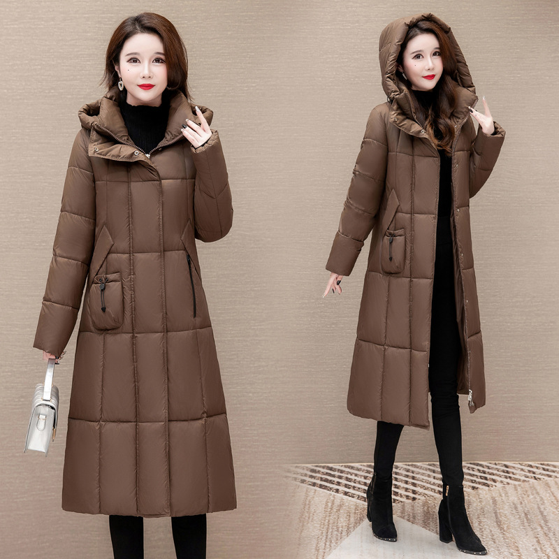 Chaqueta larga de algodón encapuchado para mujeres invierno 2024 nuevo estilo coreano suelto engrosado y cálido abrigo de temperamento de la madre
