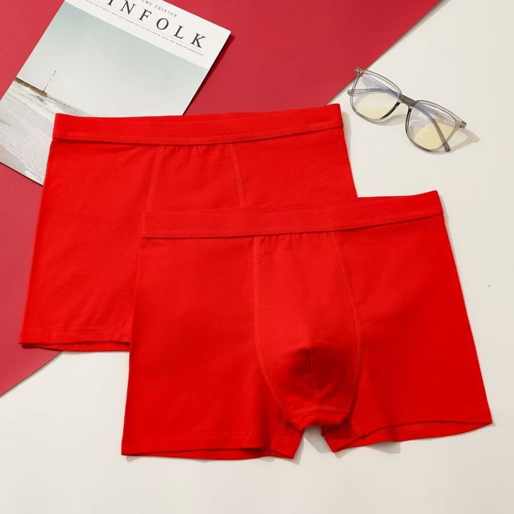 Men's Underwear, Red Boxer Briefs, Comfortable and Breathable Pure Cotton Fabric, Large Size Men's Boxer Briefs Wholesale in Stock