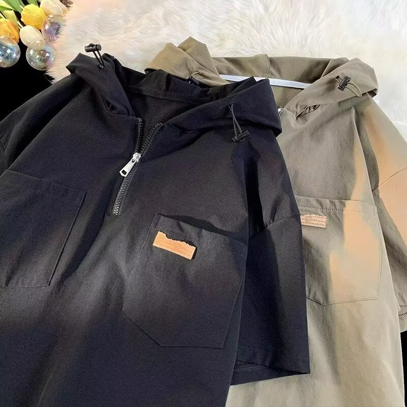 Fashionable and Simple Style Shirt for Men, Summer High-Quality Thin Hooded Zipper Shirt, New Hong Kong Style