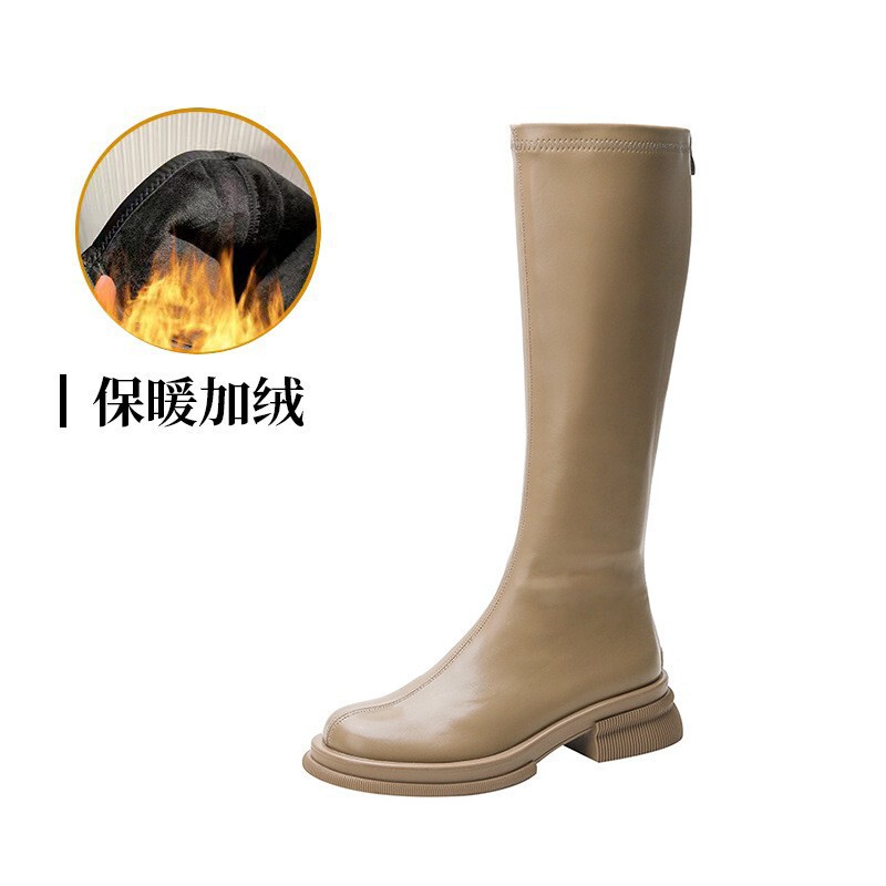 牛皮版~真皮厚底高筒骑士靴小个子不过膝靴胖mm长筒靴弹力瘦瘦靴|undefined