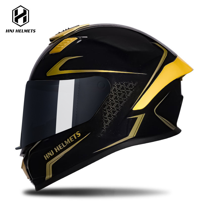 Motosiklet kaskı (dəbilqə) – Universal Helmet Full Helmet - 607-black-gold-black-visor-s