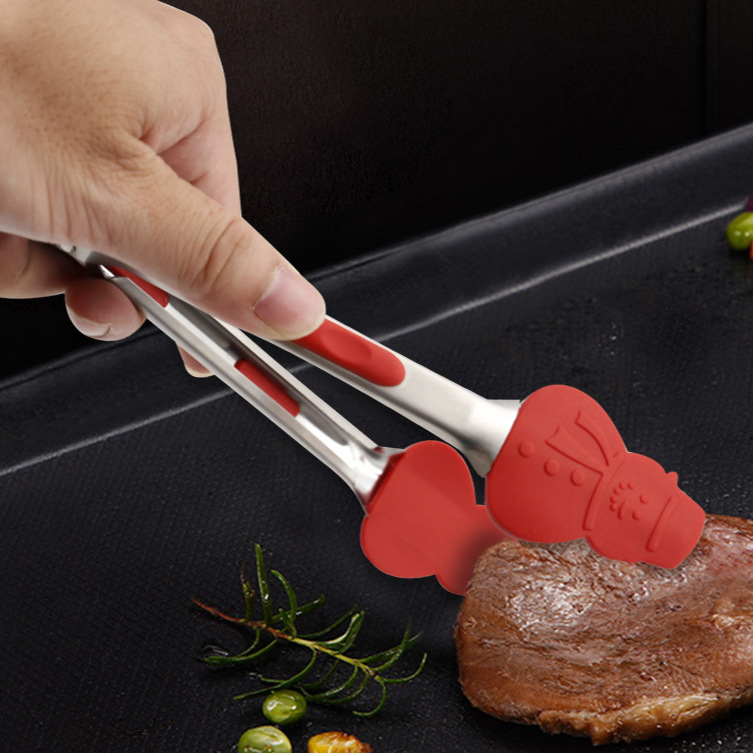 Spot clip de comida de Navidad de silicona clip de comida de acero inoxidable clip de barbacoa de 7 pulgadas clip de pan clip de barbacoa aislado clip de bistec