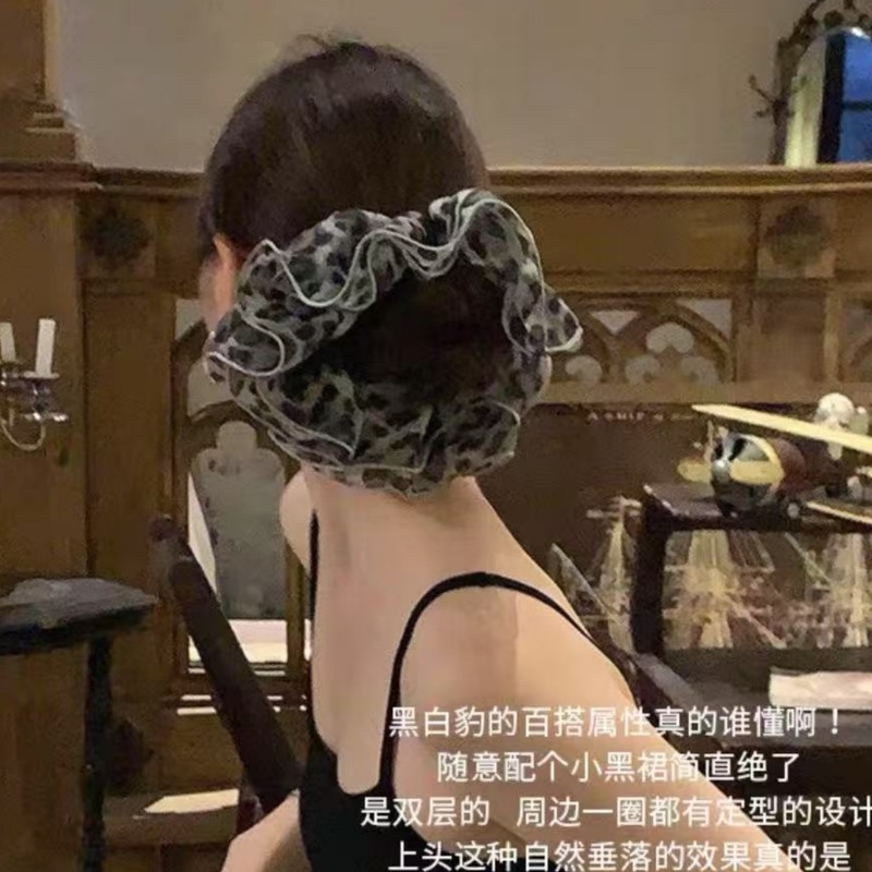 法式复古洋气豹纹网纱双层大号发圈新款马尾丸子头扎发头绳发饰女|undefined
