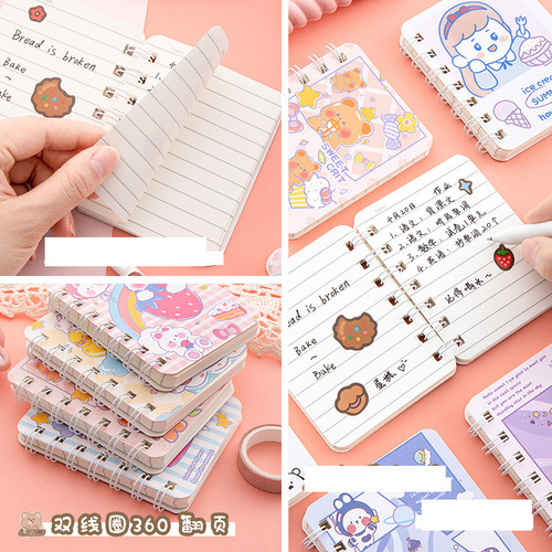 High-looking small notebook A7 coil notebook cartoon lined notebook portable mini notepad primary school children's diary