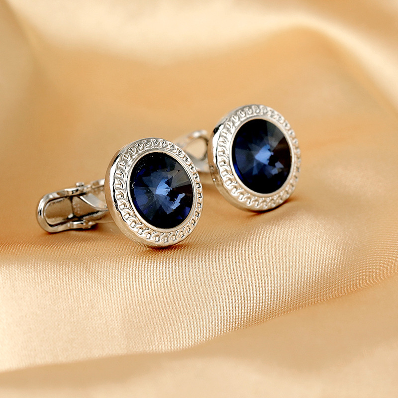 Gemelli da polso rotondi oro con zircone per camicia da uomo_voghion.com