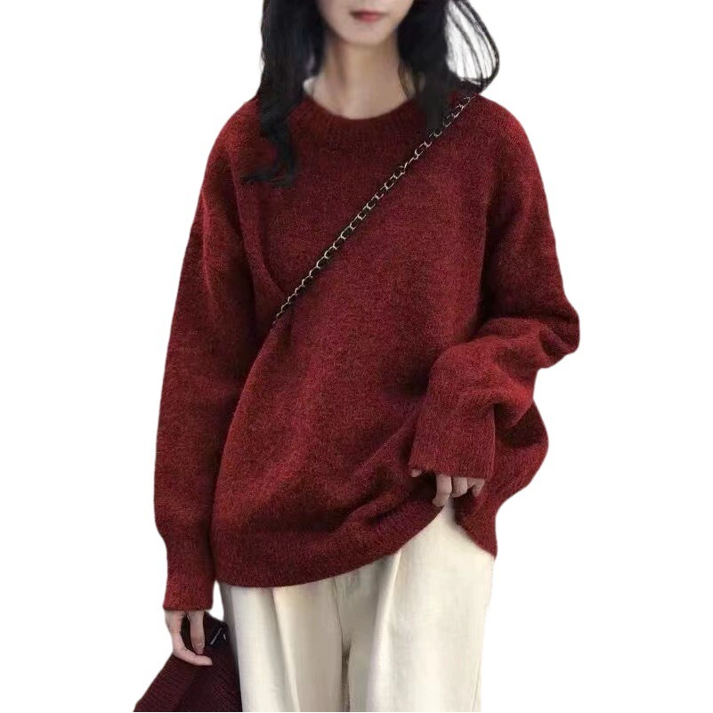 Однотонный мягкий свитер-пуловер для женщин, новая модель осень-зима 2025, повседневный стиль, базовый универсальный вязаный топ с круглым вырезом.