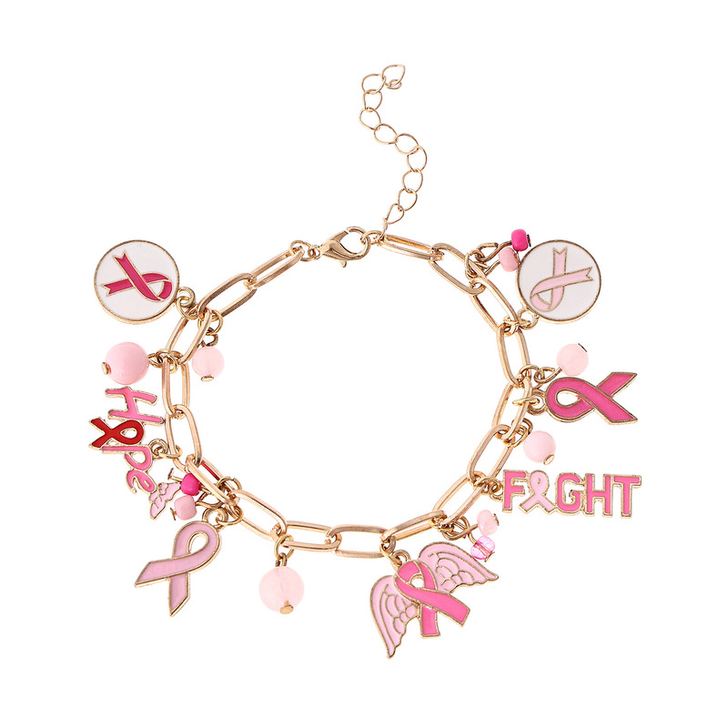 European and American Style Pink Rose Ribbon Theme Bracelet Breast Cancer Alloy Bracelet