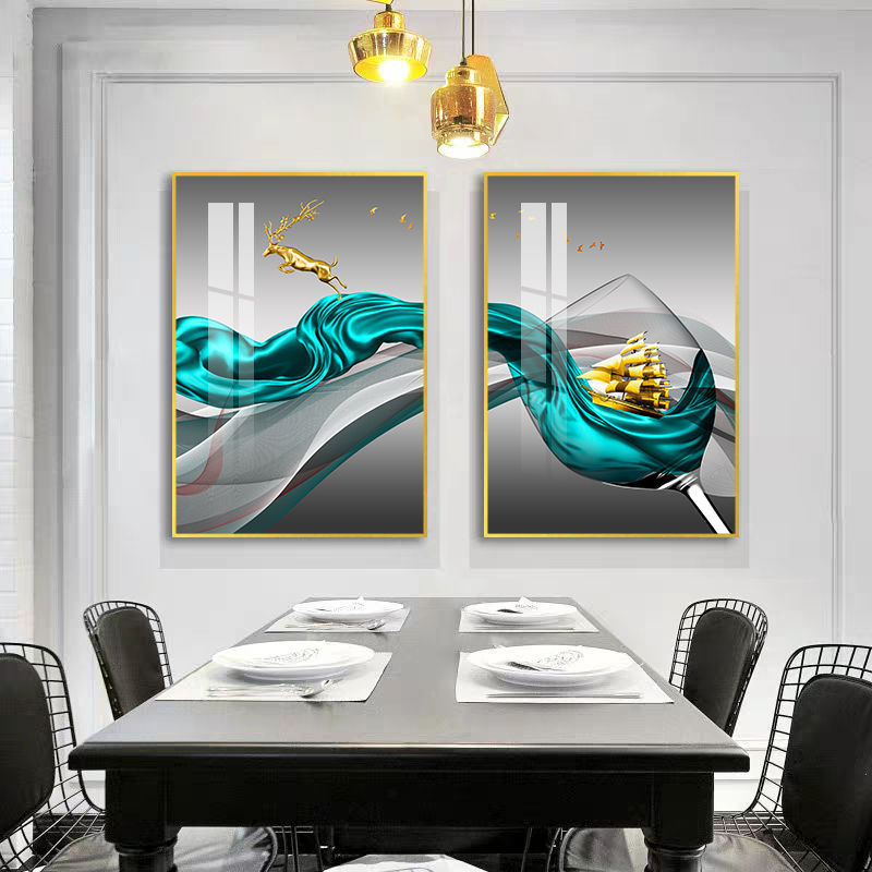Pintura decorativa de comedor simple mesa de comedor cuelga pinturas de porcelana de cristal de fondo pinturas murales sin perforación