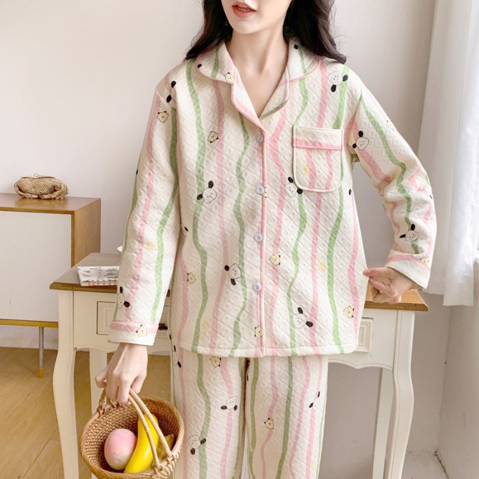 Otoño y invierno nuevo pijama de mujeres cardigán de aire mezclado chicas lindas dibujos animados princesa impresión ropa para el hogar