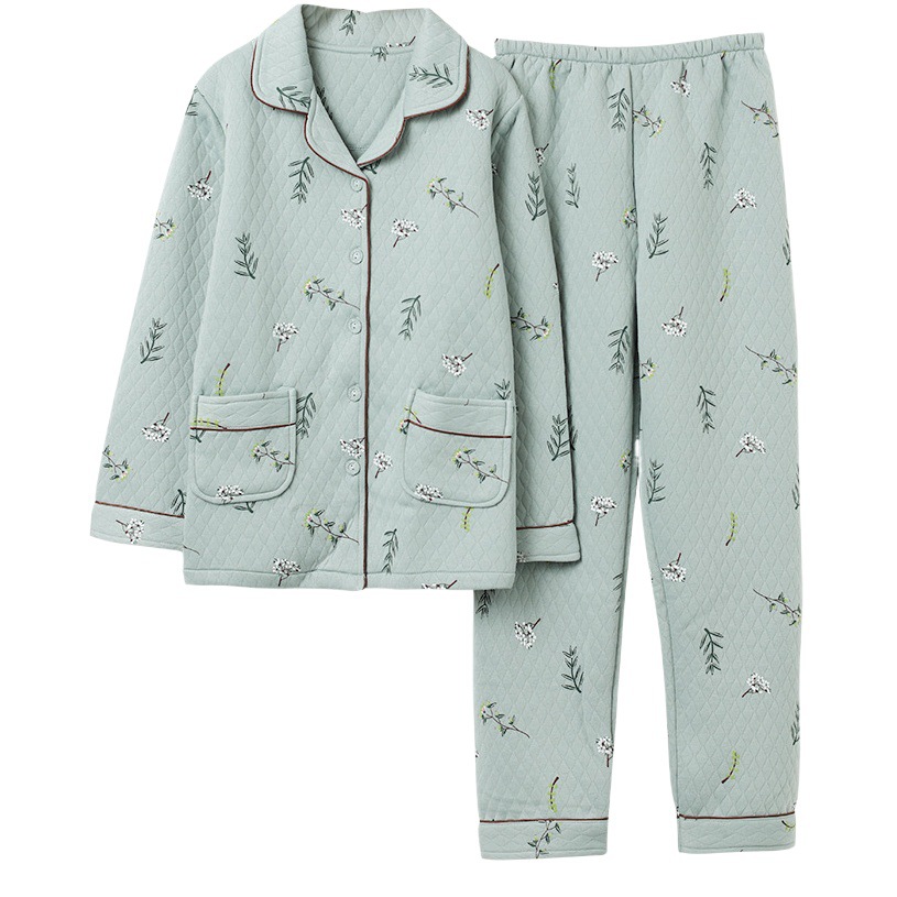 Otoño e invierno sándwich pijamas 100% algodón de las mujeres engrosada delgada acolchada extra grande aire de algodón ropa para el hogar de mediana edad y ancianos