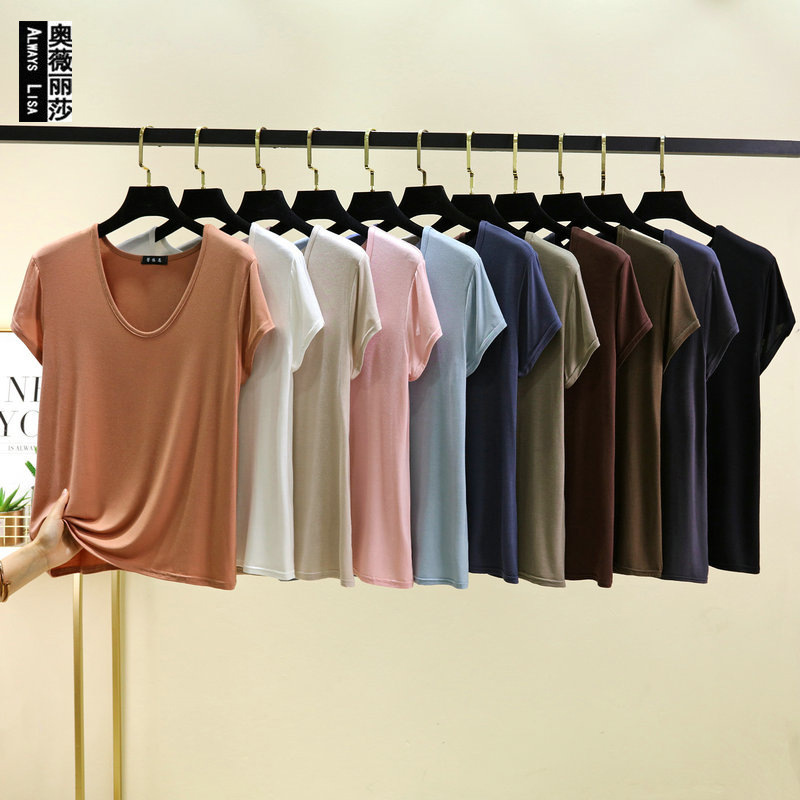 Extras Large Size Round Neck Modal Short-sleeved T-shirt Women's Spring and Summer Thin Loose Slimming Base Shirt All-match Top