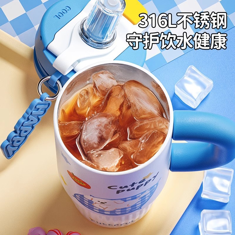 新款卡通吸管杯304不锈钢保温冰霸杯学生大容量保冷保温便携杯|undefined