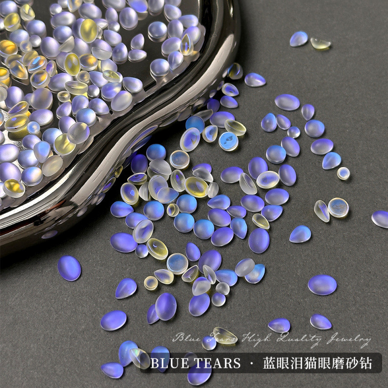 Blue Tears Nail Art Diamond Jewelry Blue Purple Polarized Cat's Eye Frosted Glass Diamond Transparent Bottom Round Water Drop Nail Art Diamond Accessories Blue Tears Nail Art Diamond Jewelry Blue Purple Polarized Cat's Eye Frosted Glass Diamond Transparent Bottom Round Water Drop Nail Art Diamond Accessories