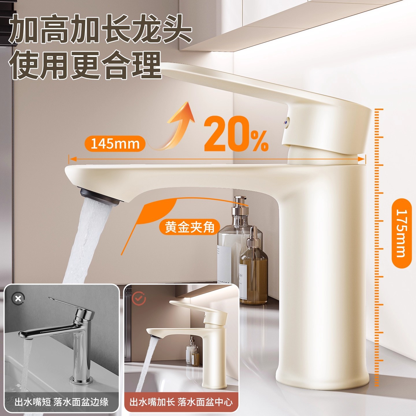 All-Copper Washbasin Faucet for Home Bathroom, Cream Style Bathroom Sink Countertop, Dual-Use for Hot and Cold Water