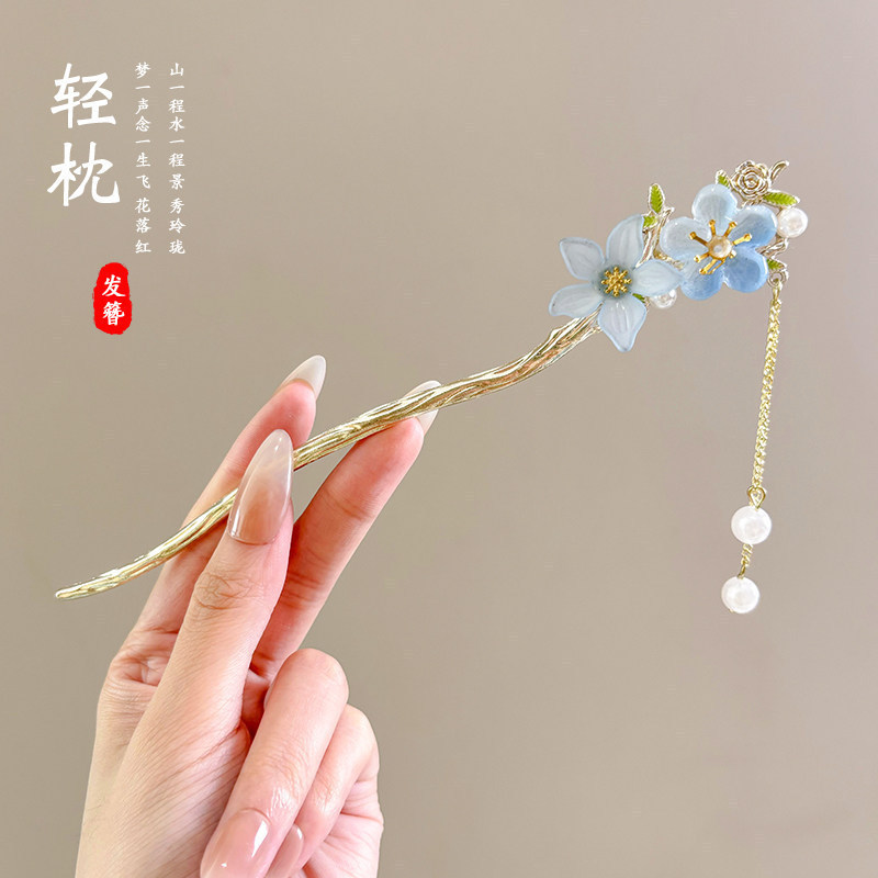 2 # flores de melocotón azul pinzas de pelo 15cm