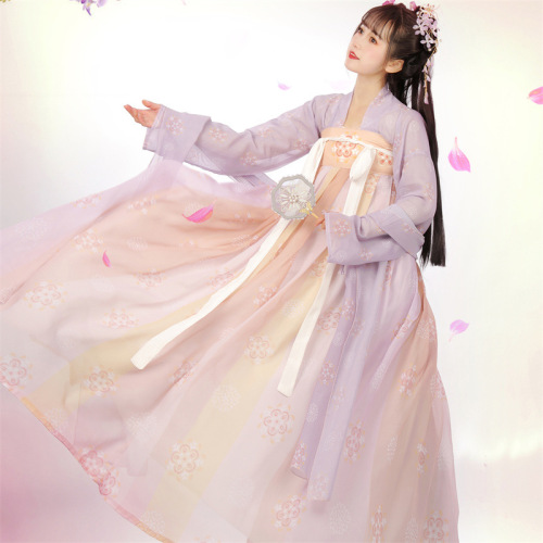 Tang-style Hanfu for Women, Chinese Traditional Style, Level-collared Blouse and Skirt, Ethereal and Elegant, Modernized Original Summer Ancient Costume, Thin and Transcendent Set