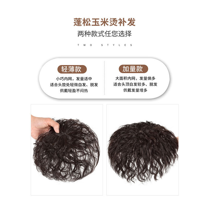 Wig Top Reissue Block Women's White Hair Covering Wig Full Real Hair Invisible Top Reissue Block Fluffy Short Curly Hair