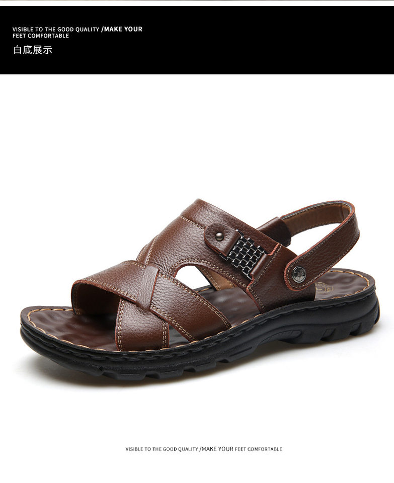 Dép sandal nam da bò lớp đầu hở ngón, dép đi biển da thật thoáng khí chống trượt size lớn — 10135 màu đen, 10888 màu đen, 12129 màu đen, 12129 vàng nâu chi tiết 16