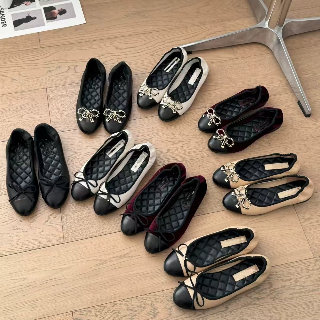 Высокая версия 2025 весна новый маленький ладан круглый лук плоская подошва светлая балетная обувь