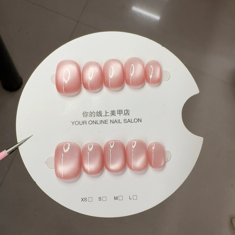 Purely Handmade Wearable Nail Phototherapy Manicure Patch Finished Product with Sparkling Glass Beads Chasing Light Cat's Eye Dense Simple Fake Nails