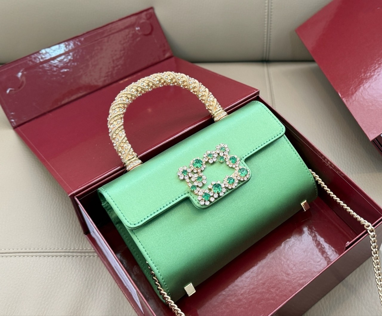 Fashion Rhinestone Flower Buckle Flap Handbag Messenger Bag Retro Simple Commuter Evening Bag Chain Shoulder Crossbody Square Bag - Thumbnail 6