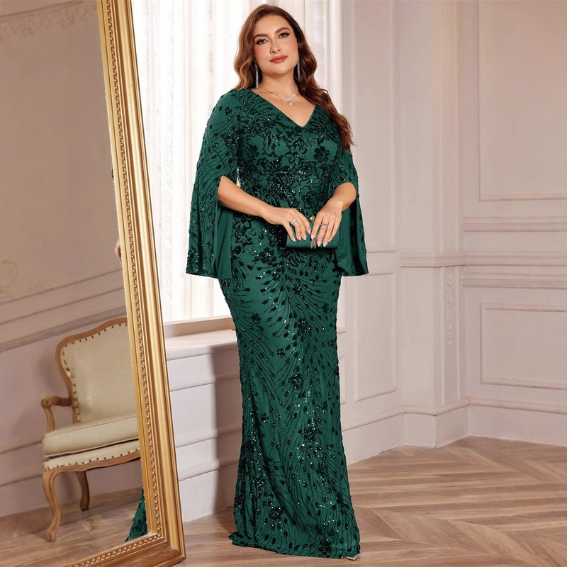 European and American plus size New Arrival Sequin Long-Sleeved Evening Dress Banquet Elegant Slim-Fit Fishtail Dress Long Toast dress Women