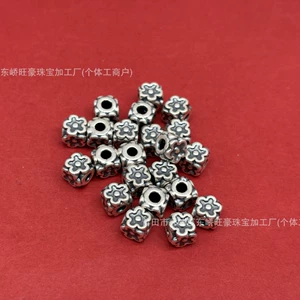 999 pure silver 3D antique-style distressed square flower barrel bead separator bead bracelet DIY silver jewelry accessories