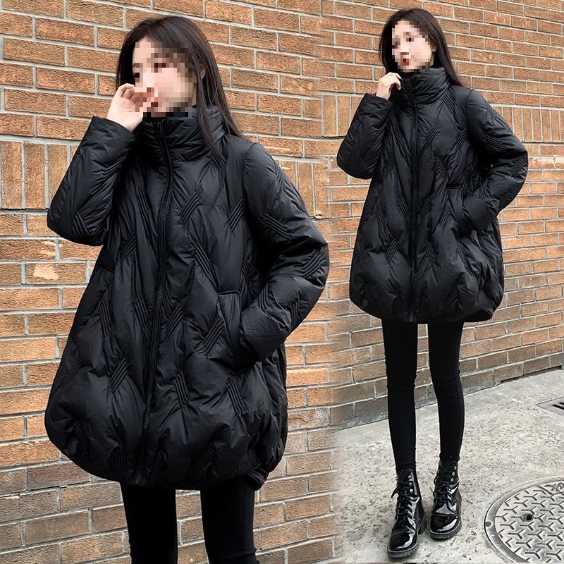 宽松羽绒服女冬新款中长款小个子斗篷加厚白鸭绒外套女