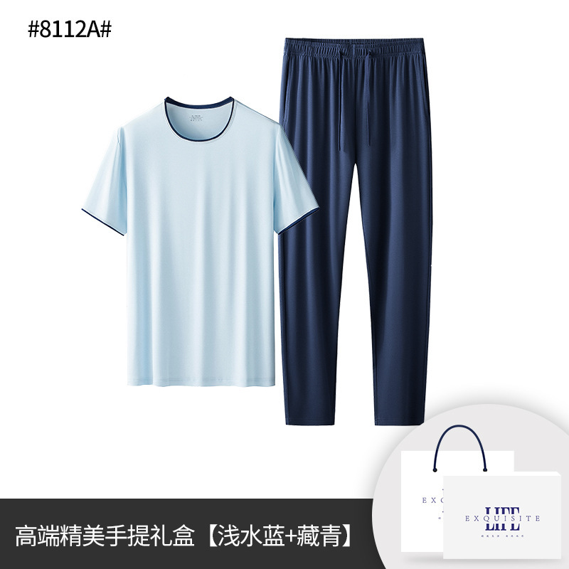 [Lo bueno escaso] 80 ropa de hogar modal de doble cara para hombre de primavera y verano pijamas casuales traje de pantalón de manga corta