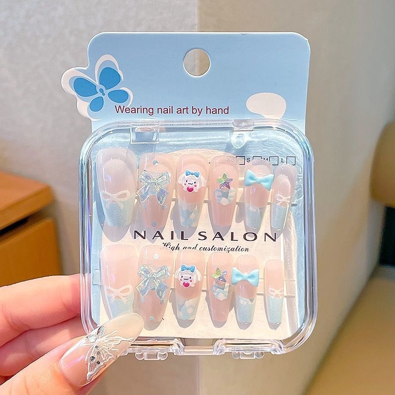 Niños que usan dibujos animados lindos 2025 nuevas niñas largas pegatinas de uñas blanquear niñas pegatinas de uñas para estudiantes de primaria