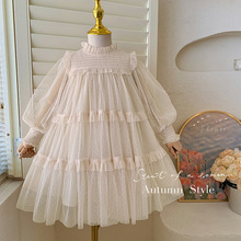 女童连衣裙秋款2025新款儿童女宝宝洋气蕾丝拼接款蓬蓬纱公主裙