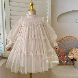 女童连衣裙秋款2025新款儿童女宝宝洋气蕾丝拼接款蓬蓬纱公主裙