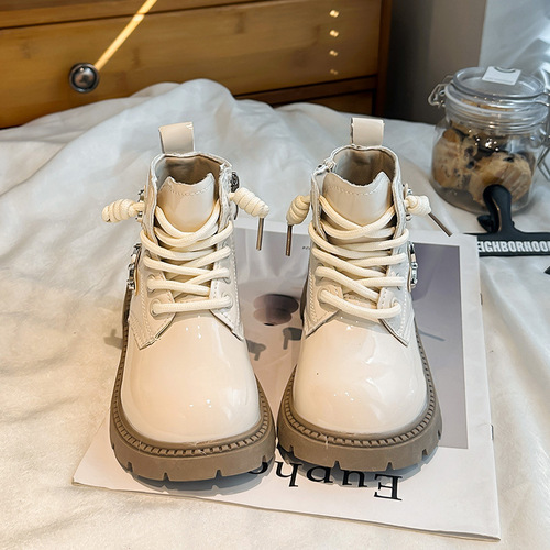 Autumn Little Princess Boots, Korean-Style Butterfly Girl Leather Boots, All-Match Fashion Martin Boots, Solid-Color Girls' Boots, Single-Layer Liner