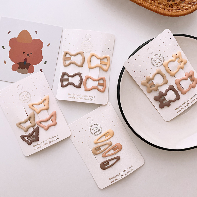 15g Weight Hair Clip Hair Accessories Type 1 Set Quantity Holiday, Daily, Selfie Occasion Metal Material Geometric Pattern Women's Gender Sweet Style New One Card 4 Versatile Basic Frosted Dripping Cream Tea Color BB Clip Five Stars Lovely Heart-Shaped Hair Clips Hair Accessories 4