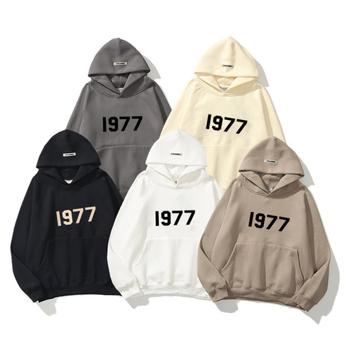 New Style Off-the-Shoulder Double-layer Hat Embroidered Streetwear Hoodie Loose Fleece 1977 Word Hoodie Unisex Hooded Sweatshirt