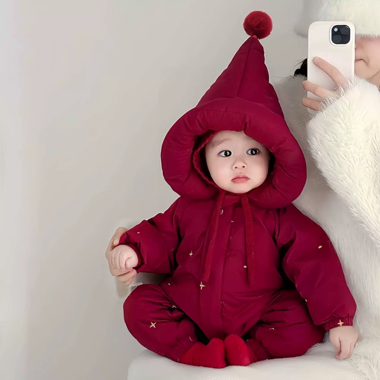 婴儿衣服冬装夹棉连体衣韩系洋气小月龄宝宝加厚保暖连帽外出爬服