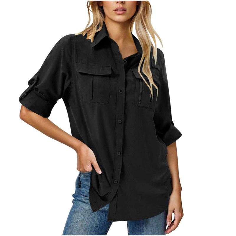 Amazon Temu New Outdoor Women's Workwear Breathable Sun-Protection Multi-Pocket Shirt Outdoor Combat Shirt