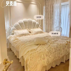 クリーム風花びらプリンセスベッドテクノロジー布ベッドモダンシンプルソフトパッケージ寝室ライト高級 1.8m 女性