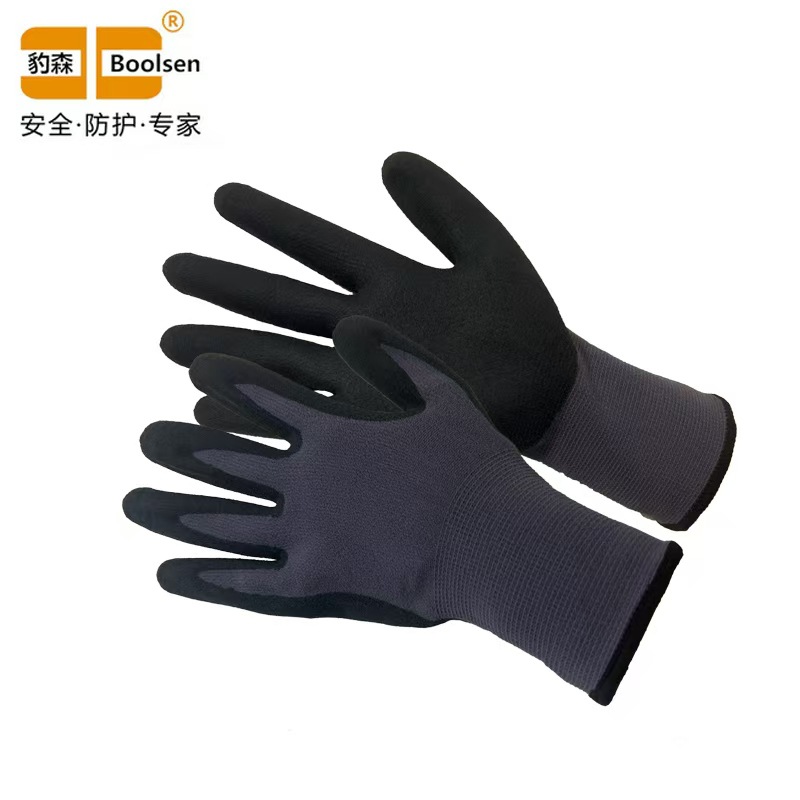 厂家直供15针氨纶尼龙掌浸丁晴水冲款安全防护手套舒适透气更耐磨