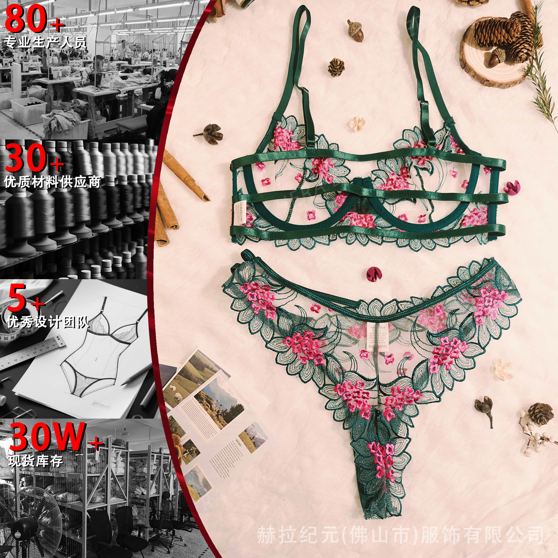 2025 Bordado de comercio exterior transfronterizo Estilo maduro Hilo de red transparente Conjunto de lencería sexy Traje de nuevo estilo transfronterizo para damas