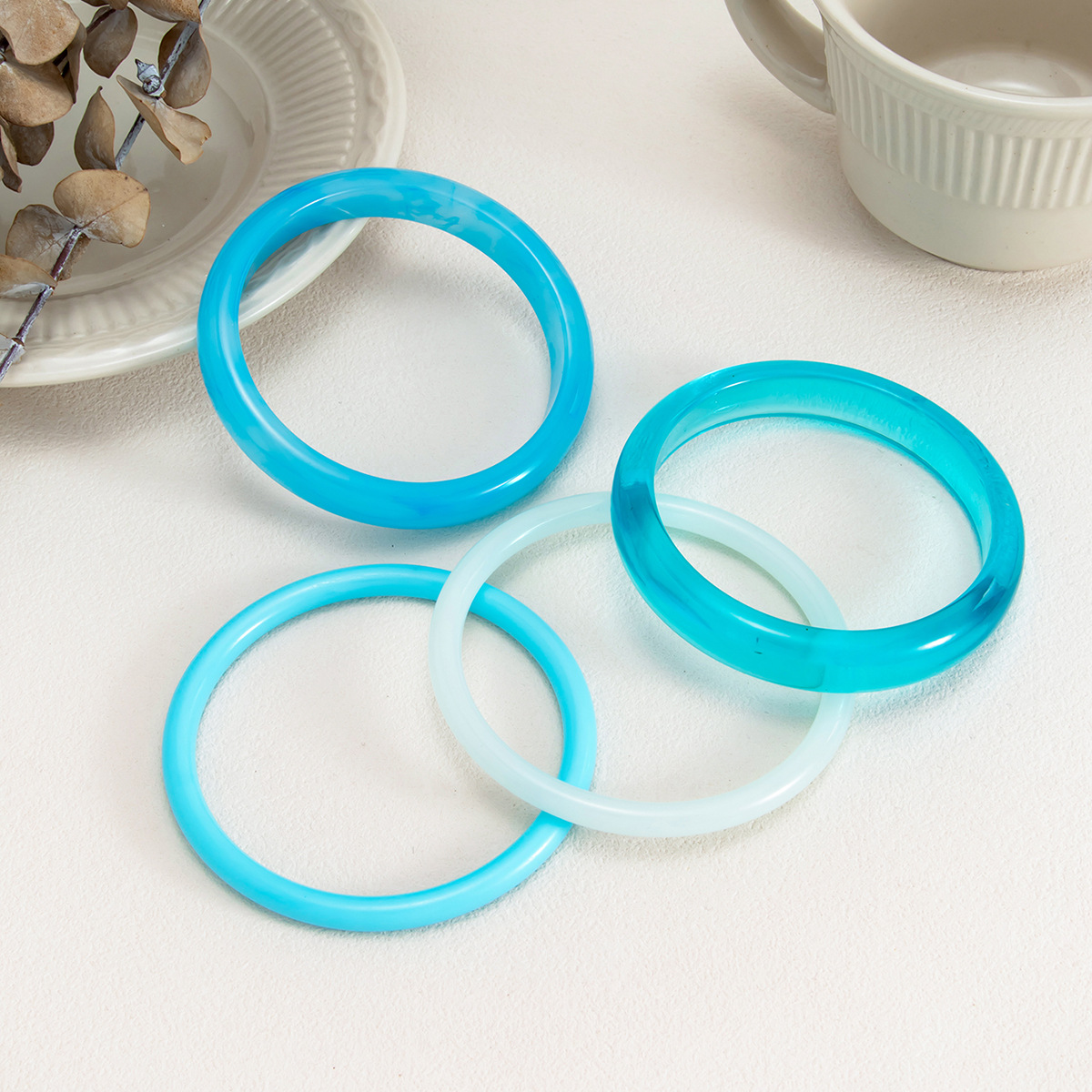 European and American Cross-border Fashion Color Gradient Resin Stacking Bracelets Vintage INS Style Arc-shaped Polished Closed Bangle Bracelets