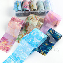 跨境新款花纹美甲星空纸10款盒装大理石指甲转印美甲贴纸混批nail