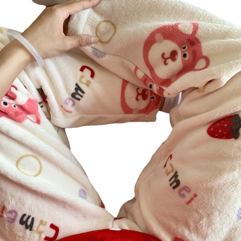 Invierno nuevo pijama de franela de dama dulce lindo y espeso de peluche dibujos animados Baby Esponja pantalones caseros para usar