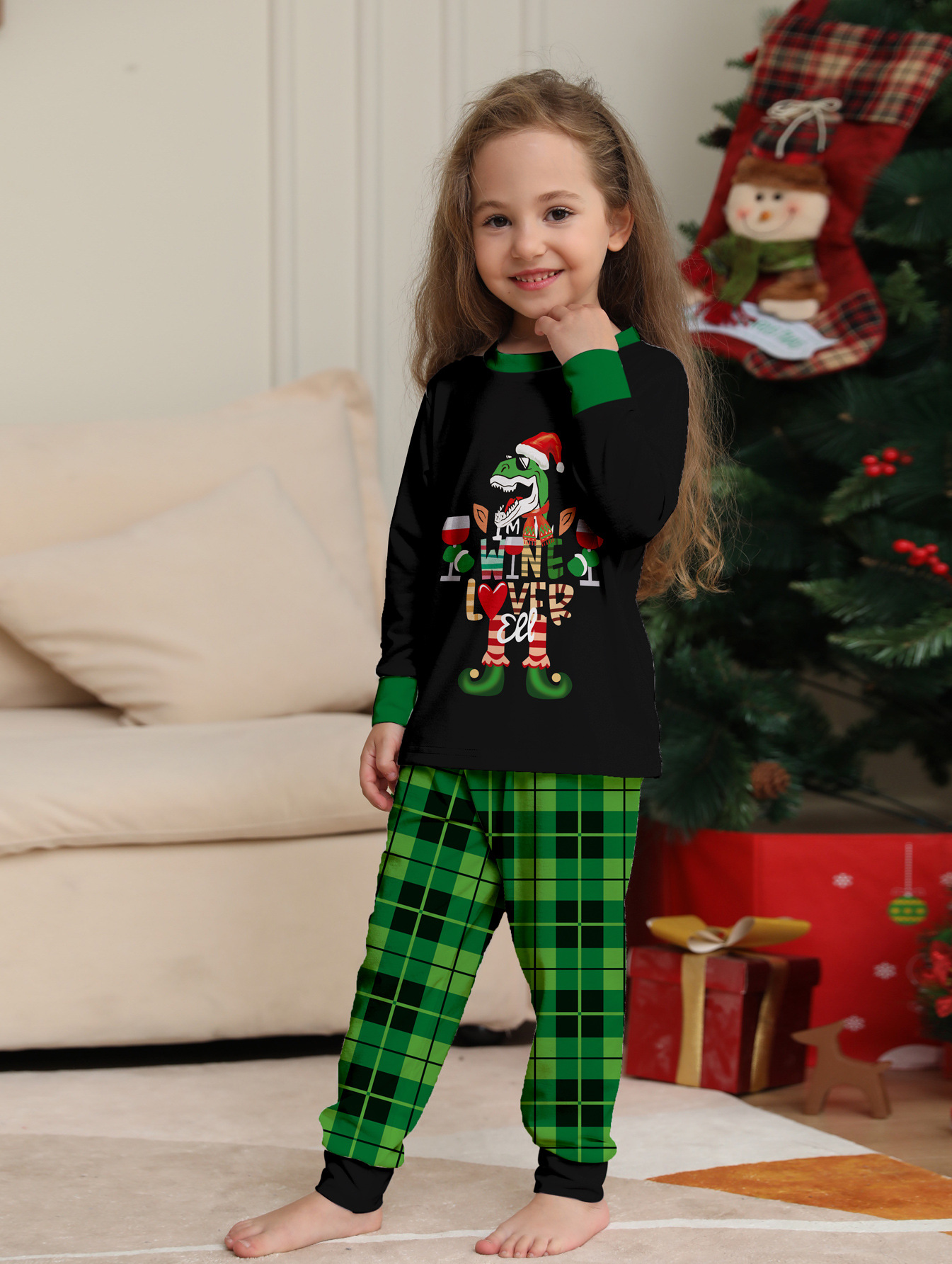 Christmas Dinosaur Letters Christmas Family suit printed homewear pajama set_voghion.com