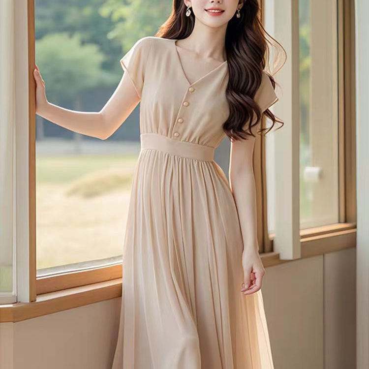 Đầm suông nữ midi màu mơ phong cách Pháp cao cấp — màu mơ chi tiết 4