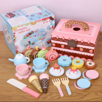 Niña de madera pastel cumpleaños simulación fruta corte juguete niño cocina juego casa traje